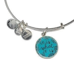 Alex and Ani women's bracelet It is What it Is charm teal blue silver tone inspo